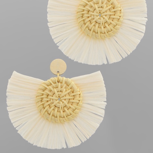 Raffia Tassel On Round Rattan Earring - Picture 3 of 4